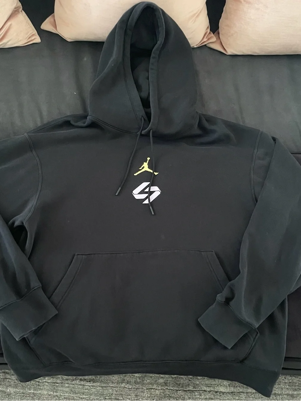 Jordan Black Hoodie with Yellow Jumpman and White Graphic